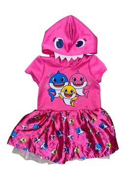 Bright Pink Baby Shark Dress with Hood